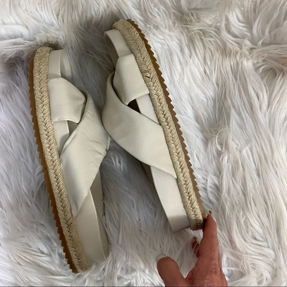 NEW ZARA ecru white leather flat wide straps sandals 39 US 8.5 - Picture 5 of 11